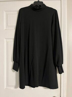 Black Long-Sleeve Mock Neck Tunic Dress